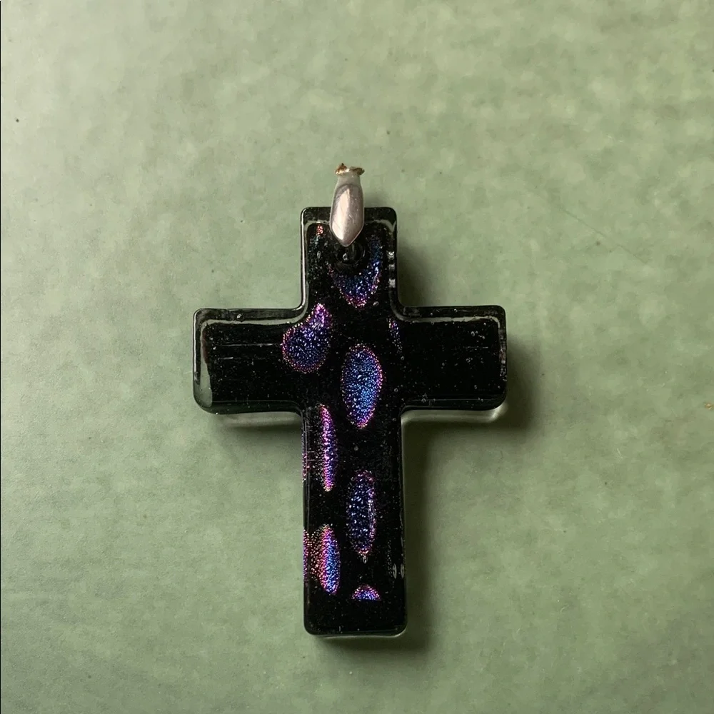 Black Cross Pendant with Iridescent Accents